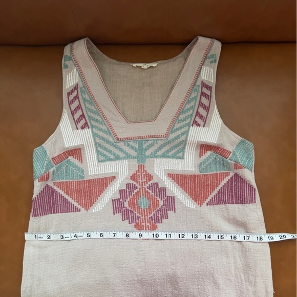 Entro Women’s Tan Multicolor Aztec Western Southwestern Embroidery Shift Dress M - Picture 8 of 11